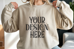 Sand Gildan 18000 Mockup, Sweatshirt Crewneck Mockups Product Image 1