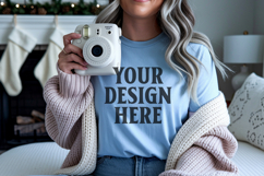 Bella Canvas 3001 Light Blue Christmas Shirt Mockup, Trandy Product Image 1