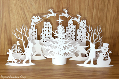 Christmas village svg template, 3d Christmas scene papercut Product Image 2