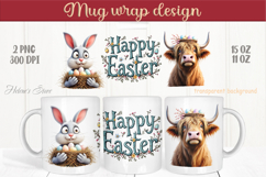 Easter highland cow with bunny mug wrap sublimation design Product Image 1
