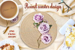 Delicate vintage floral round coaster sublimation design png Product Image 1