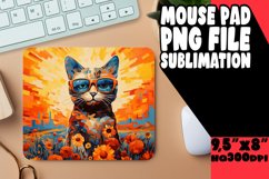 Adorable Cat with Vibrant Floral Mouse Pad PNG Product Image 1