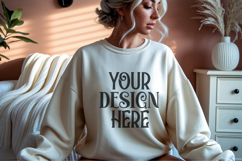 Sand Gildan 18000 Crewneck Sweatshirt Mockups,G18000 Product Image 1