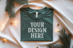 Christmas Bella Canvas 3001 Forest Green Folded Tshirt Mocku Product Image 1
