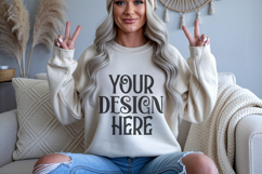 Sand Gildan 18000 Crewneck Sweatshirt Mockups,G18000 Product Image 1