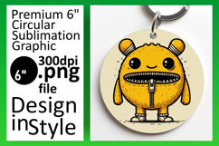 Whimsical Round Design Keychain PNG , Monster Product Image 1