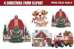Cute Watercolor Christmas Farm Clipart PNG Product Image 1