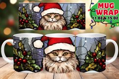 Christmas Cat Winter Stained Glass Mug Wrap 11oz 15oz Product Image 1