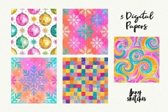 5 Retro Christmas Ornament Groovy Digital Papers Disco Product Image 2