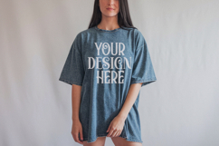 Denim Comfort Colors 1717 T-shirt Mockups, Real Model Product Image 1
