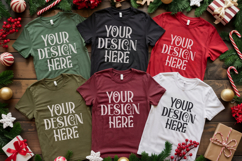 Christmas Family Matching Shirt Mockup | Cozy Boho Flat Lay Product Image 1