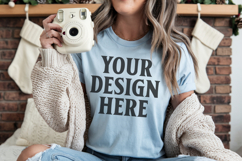 Bella Canvas 3001 Light Blue Christmas Shirt Mockup, Trandy Product Image 1