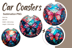 Butterfly Stained Glass Car Coasters Printable Template PNG Product Image 1