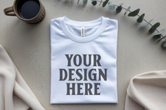 White Folded Bella Canvas 3001 Flat Lay T-Shirt Mock Product Image 1