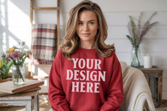 Red Gildan 18000 Crewnwck Sweatshirt Mockup, gildan 18000 Product Image 1