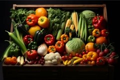 Fresh assorted vegetables in wooden crate Product Image 1