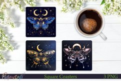 Watercolor Square Coasters | Mysterious moths Product Image 1
