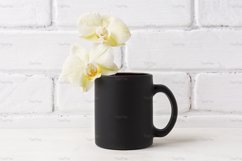 Black coffee mug mockup with soft yellow orchid Product Image 4