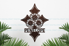Cross Sunflowers name Sign SVG Laser Cut file Product Image 1
