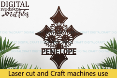 Cross Sunflowers name Sign SVG Laser Cut file Product Image 3