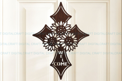 Sunflower Cross Welcome Sign SVG Laser Cut Template Digital Product Image 1