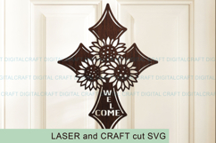 Sunflower Cross Welcome Sign SVG Laser Cut Template Digital Product Image 2