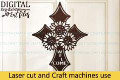 Sunflower Cross Welcome Sign SVG Laser Cut Template Digital Product Image 3