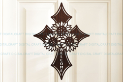 Sunflower Cross Welcome Sign SVG Laser Cut Template Digital Product Image 2
