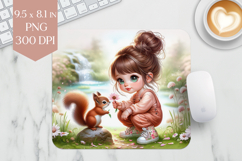 Girl and Squirrel Mouse Pad PNG Product Image 1