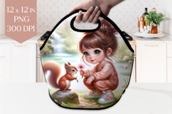Girl and Squirrel Lunch Bag Sublimation PNG Product Image 1