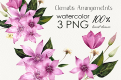 Watercolor Clematis Floral Clipart PNG Sublimation design Product Image 1