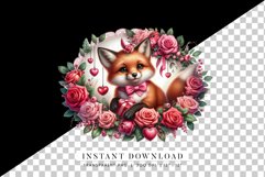 Cute Fox with Valentine Roses Clipart Product Image 2