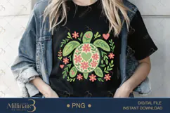 Boho Floral Sea Turtle Watercolor PNG | Ocean Animal Clipart Product Image 1