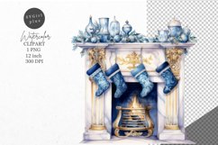 Christmas clipart, Fireplace clipart, Blue Christmas Product Image 1