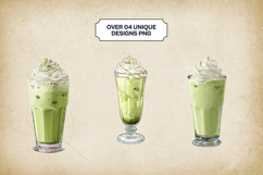 Creamy Matcha Milkshake Clipart Bundle 4 PNG Product Image 3