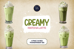 Creamy Matcha Milkshake Clipart Bundle 4 PNG Product Image 1