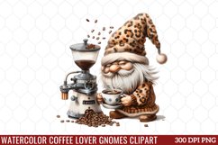 Watercolor Coffee Lover Gnomes Clipart Product Image 1