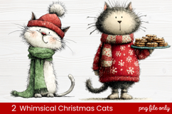 2 Whimsical Christmas Cats Clipart | Cute Holiday Cat PNG Product Image 1