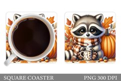 Fall Raccoon Coaster. Cute Raccoon Coaster design Product Image 1