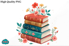 Watercolor Floral Books Clipart PNG Product Image 1