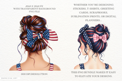 Patriotic Messy Bun Girls Clipart Product Image 2