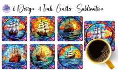 Stained Glass Square Coaster Sublimation Designs PNG Product Image 14