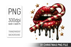 Watercolor Christmas Lips Clipart PNG Bundle, Festive Lips Product Image 9