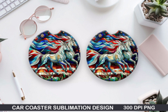 Unicorn Car Coaster Sublimation, 4th Of July Coaster PNG Product Image 1