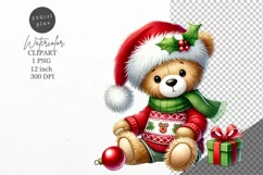 Christmas clipart, Teddy bear clipart, Winter sublimation Product Image 1