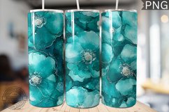 Teal Alcohol Ink Flower Tumbler Wrap -High Quality 300 Dpi Product Image 1