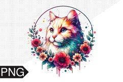 Cat Flowers Sublimation - Cat Flowers Clipart PNG Design Product Image 1
