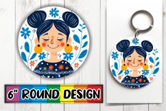 Charming Female Portrait Round Design with Flowers PNG Product Image 1
