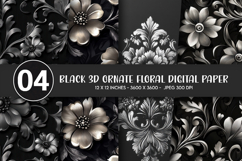 Black 3D Ornate Floral Digital Paper Product Image 1