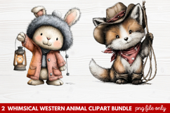 2 Whimsical Western Animal Clipart | Cute Cowboy Animals PNG Product Image 1